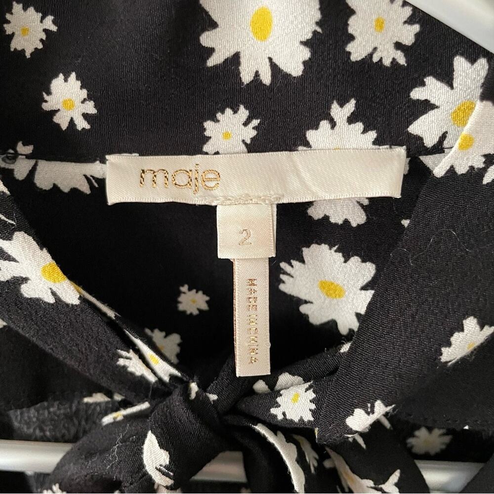 Maje Cosini Daisy Print Tie Neck Blouse Size 2 - Picture 4 of 9